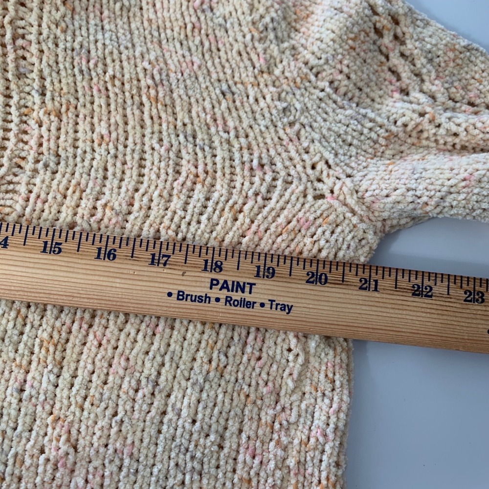 Cream Multi Speckled Diamond Pointelle Chunky Knit Chenille Sweater Pullover S - Picture 3 of 7
